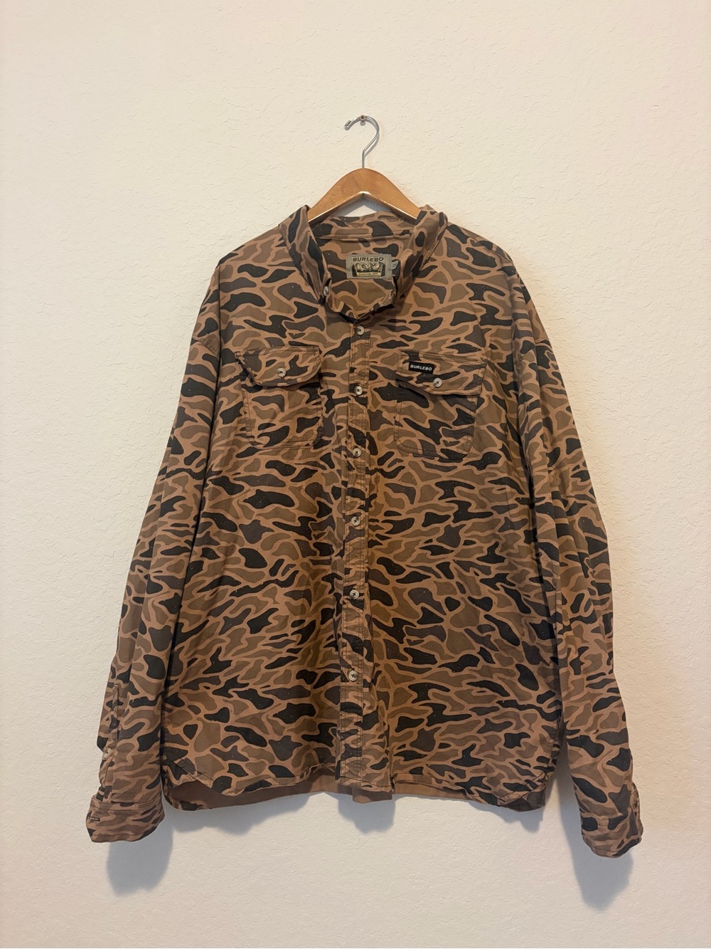 BURLEBO Brown and Black Camouflage Field Button Down Shirt